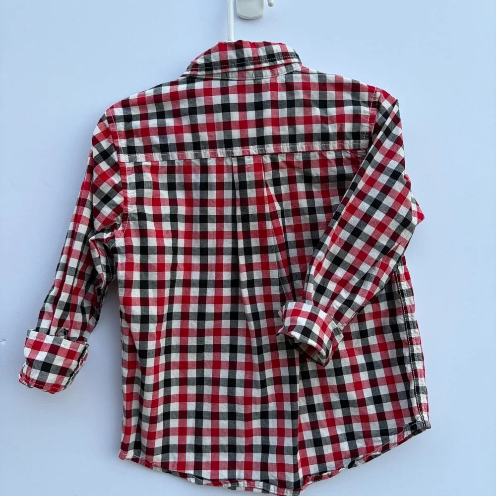 Gymboree Boys 3T Red Black Plaid Button‎ Down Shirt Long Sleeve Cotton 140135367